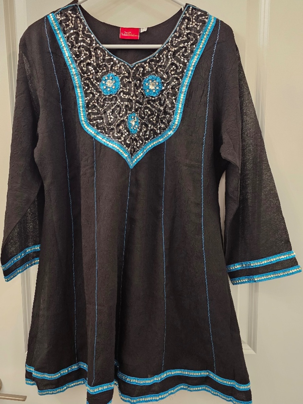 Embroidered & Beaded Black Tunic – Size XL